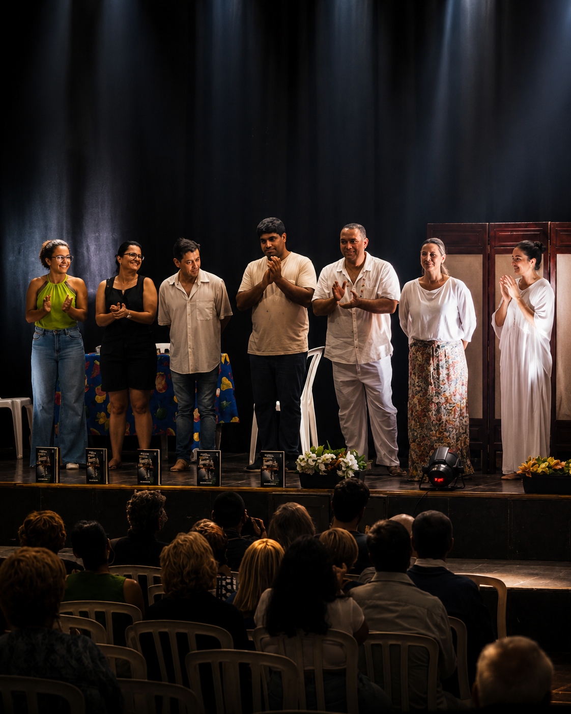Elenco da Arte Urbana no palco após apresentação